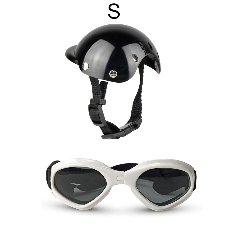 Dog Adjustable Safety Tinted Goggles and Padded Helmet Set for Small & Medium Sized Pets