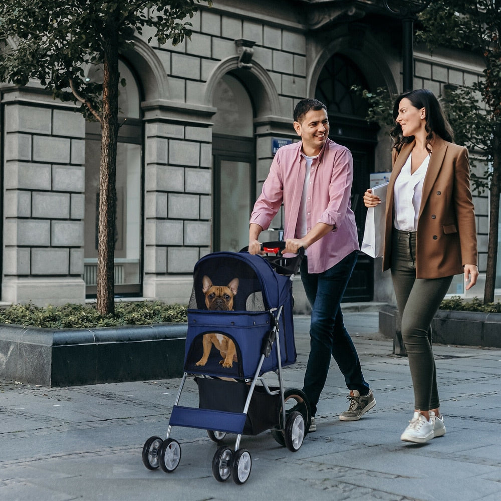 Pet 4-Wheel Folding Stroller, Easy Use, Fold and Store