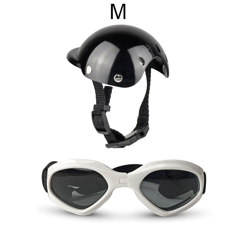 Dog Adjustable Safety Tinted Goggles and Padded Helmet Set for Small & Medium Sized Pets