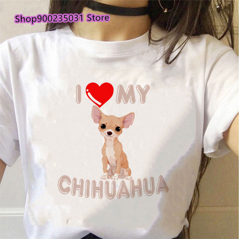 Women's "I LOVE MY CHIHUAHUA" Graphic White T-Shirts, Various Designs