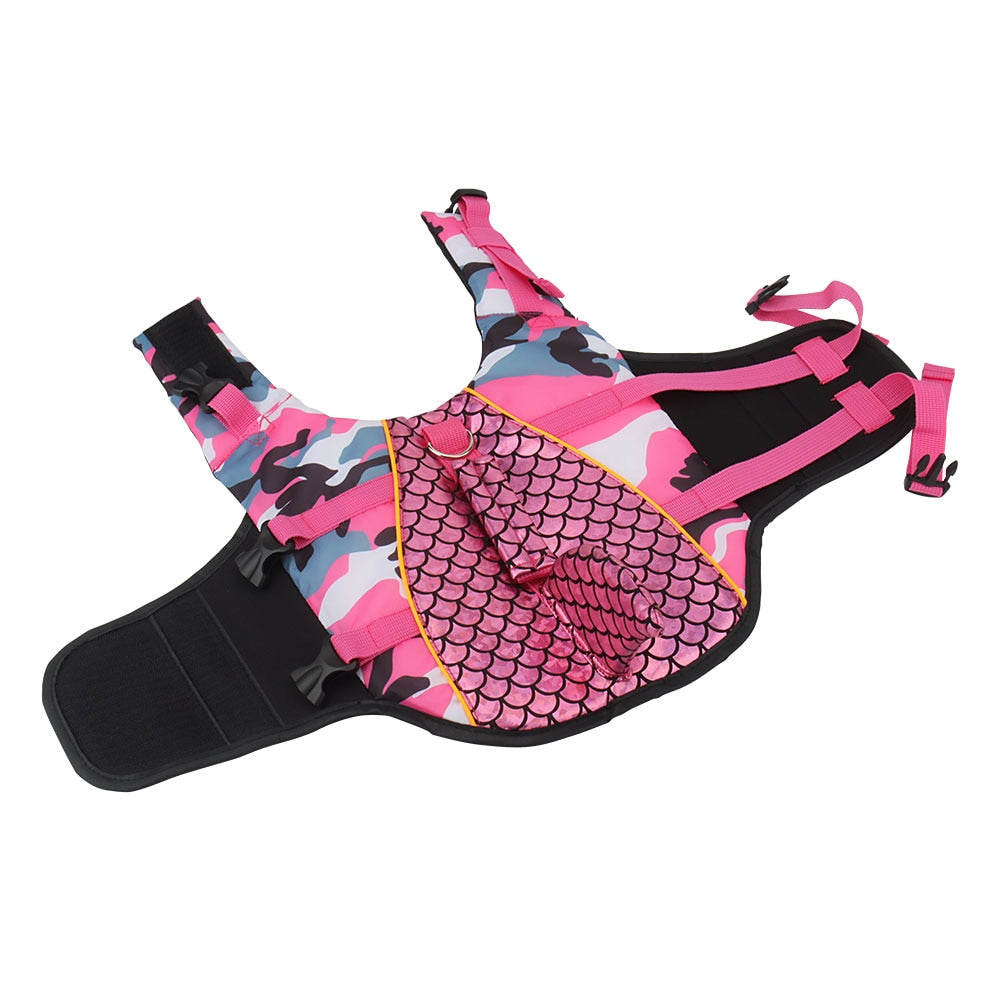 Dog Swimming Vest w/Shark Fin, Quick Release Straps, Grab Handle, & D Ring for Leash