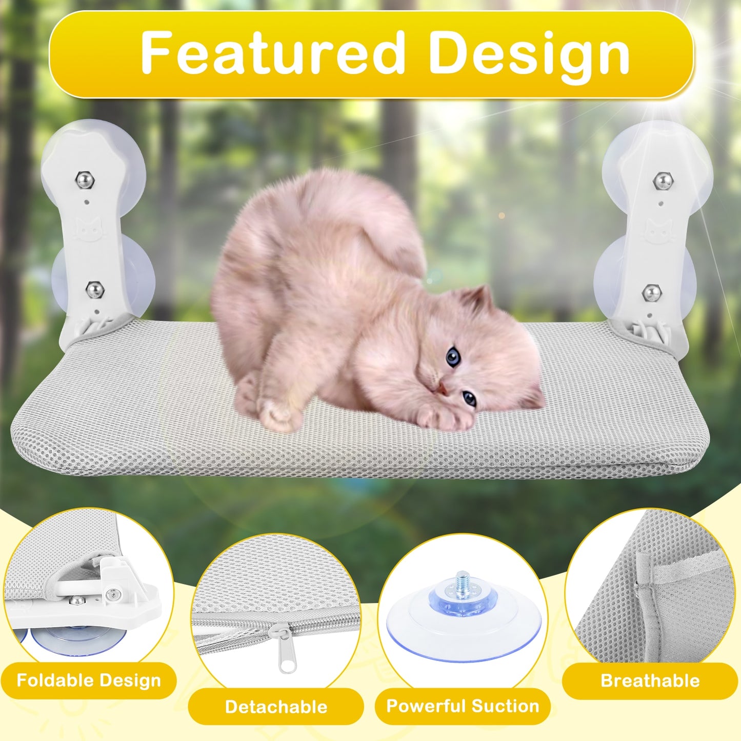 Foldable Cat Window Perch w/Detachable Pad 25 - 30 Lbs. Capacity