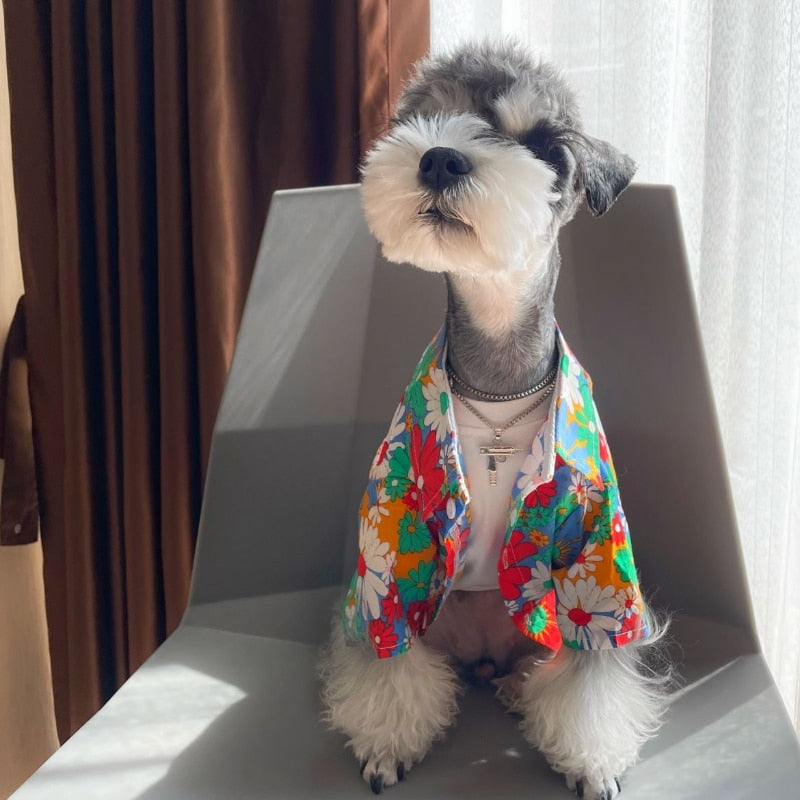 Cute Summer Style With Bright Colored Flowered Dog ShirtFlashy Summer Bright Colored Flowered Dog Shirt