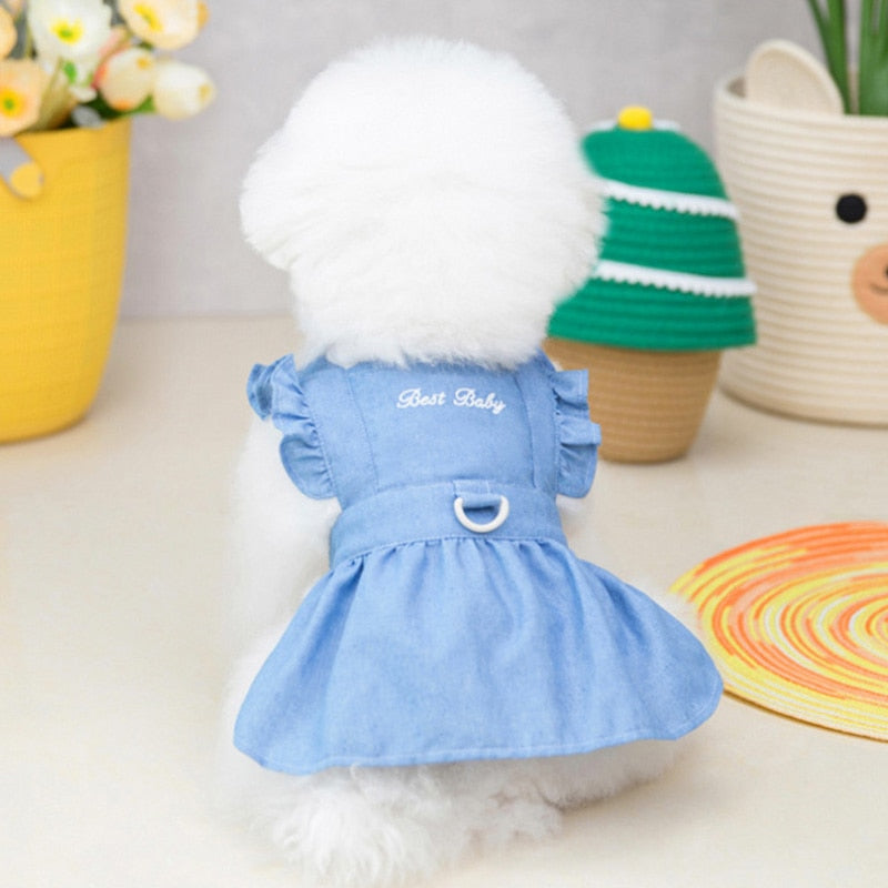 Cute Denim and Checkered Print Fur Baby Flying Sleeve Dresses