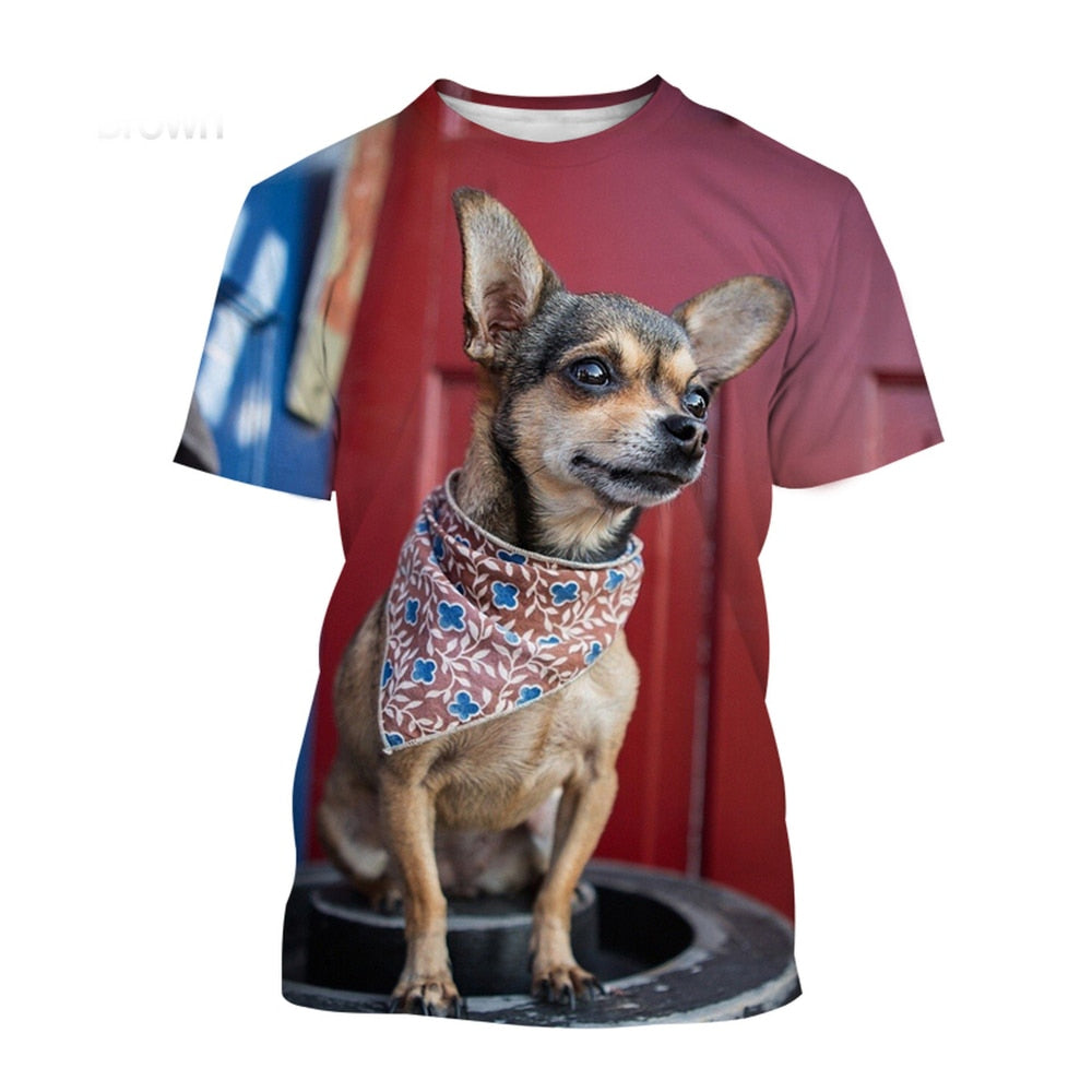 Cute Chihuahua 3d Printed T-shirt Men and Women Crewneck Short Sleeve