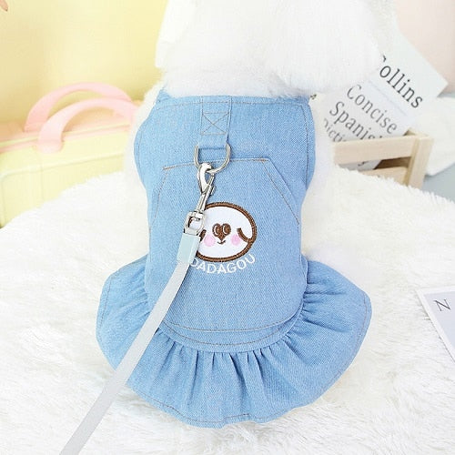 Cute Denim and Checkered Print Fur Baby Flying Sleeve Dresses