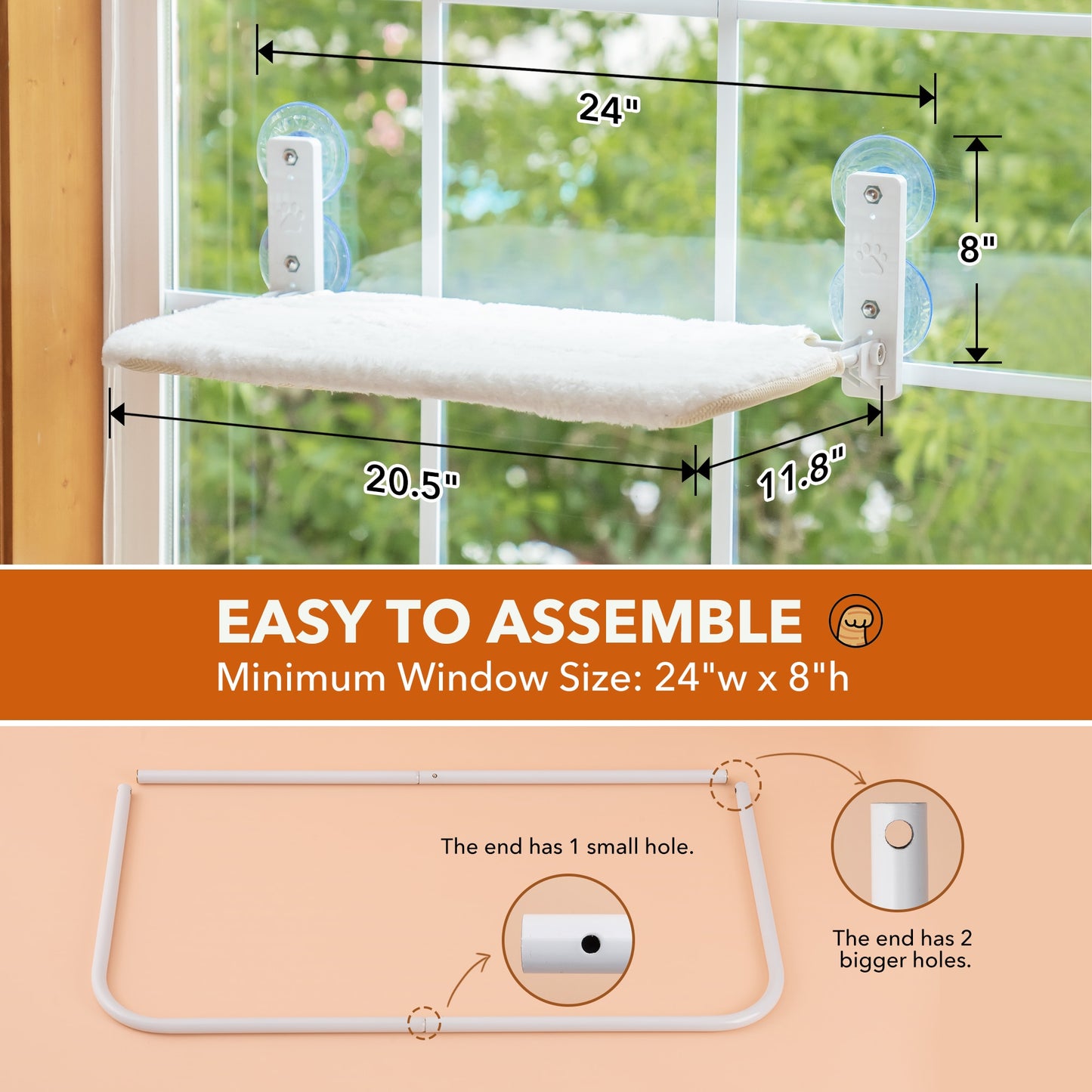 Sturdy Cat Window Perch w/Foldable Steel Frame and Bed Mat