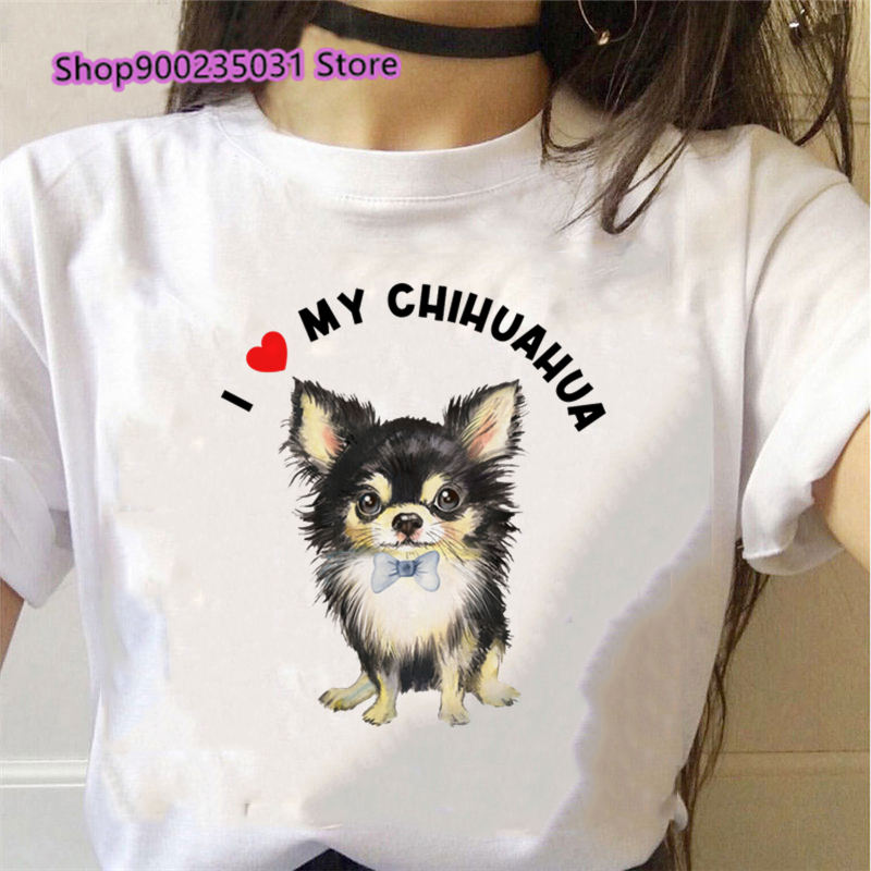 Women's "I LOVE MY CHIHUAHUA" Graphic White T-Shirts, Various Designs