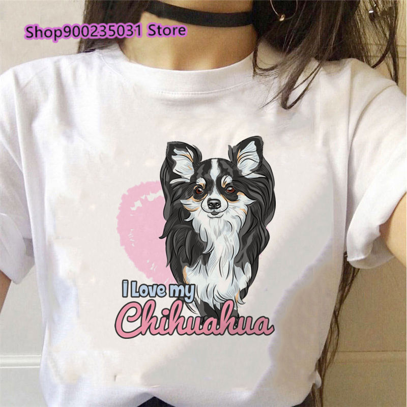 Women's "I LOVE MY CHIHUAHUA" Graphic White T-Shirts, Various Designs