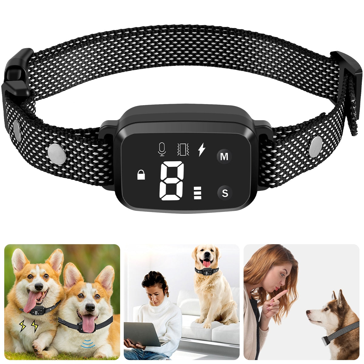 Dog Anti-Bark Training Collar, Rechargeable, Waterproof, 4 Modes/8 Levels Each
 
Pet Anti-Bark Training Collar w/4 Modes & Each w/8 Levels, Waterproof, Easy to Adjust Collar, Rechargeable w/USB Cable
 
Features:
[Anti-Barking