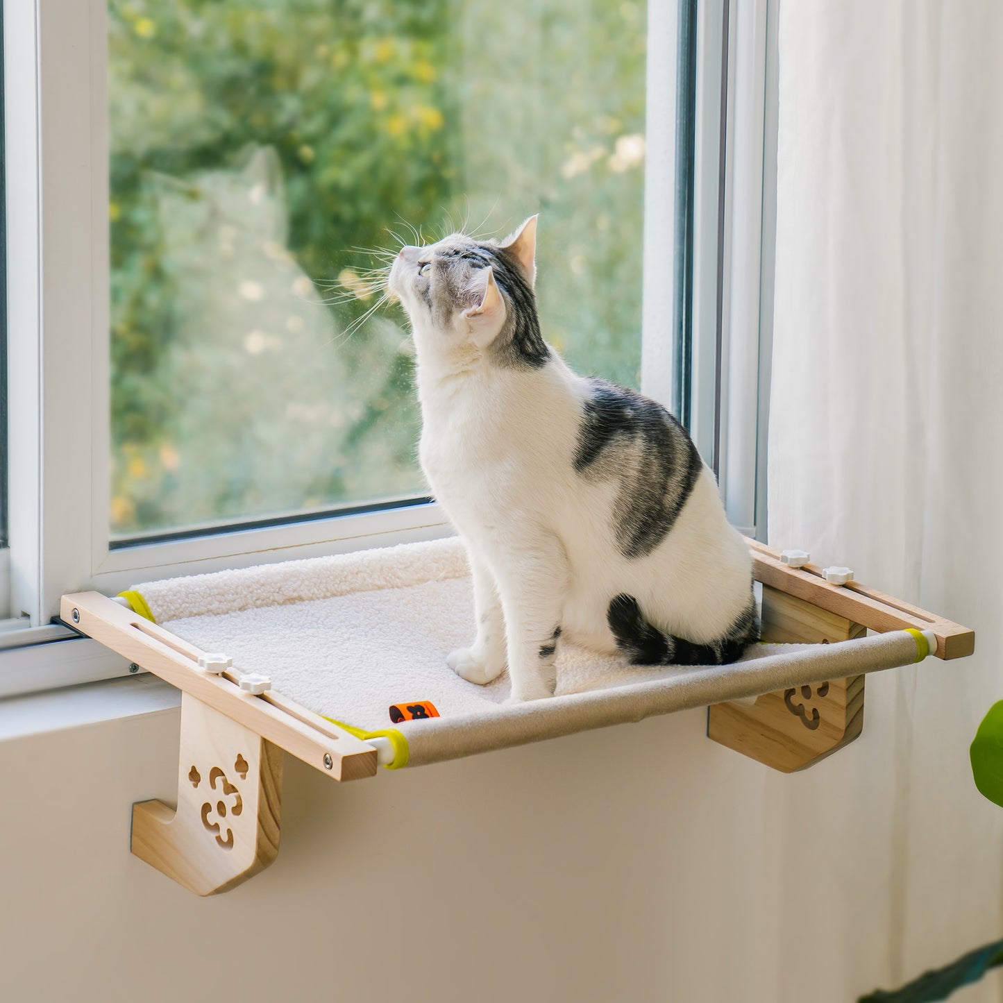 Larger Cat Window Perch Wood, Pipes & Hooks – 40 Lbs. Capacity