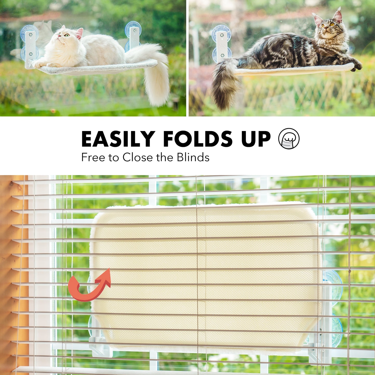 Sturdy Cat Window Perch w/Foldable Steel Frame and Bed Mat