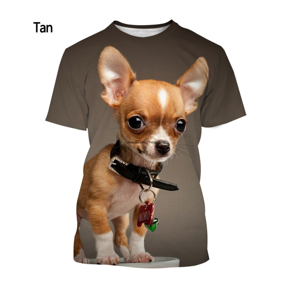 Cute Chihuahua 3d Printed T-shirt Men and Women Crewneck Short Sleeve