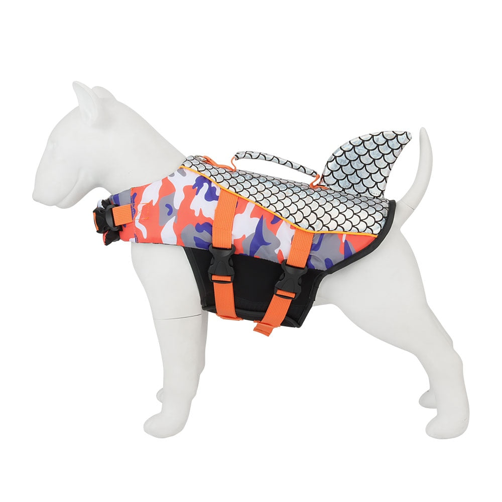 Dog Swimming Vest w/Shark Fin, Quick Release Straps, Grab Handle, & D Ring for Leash