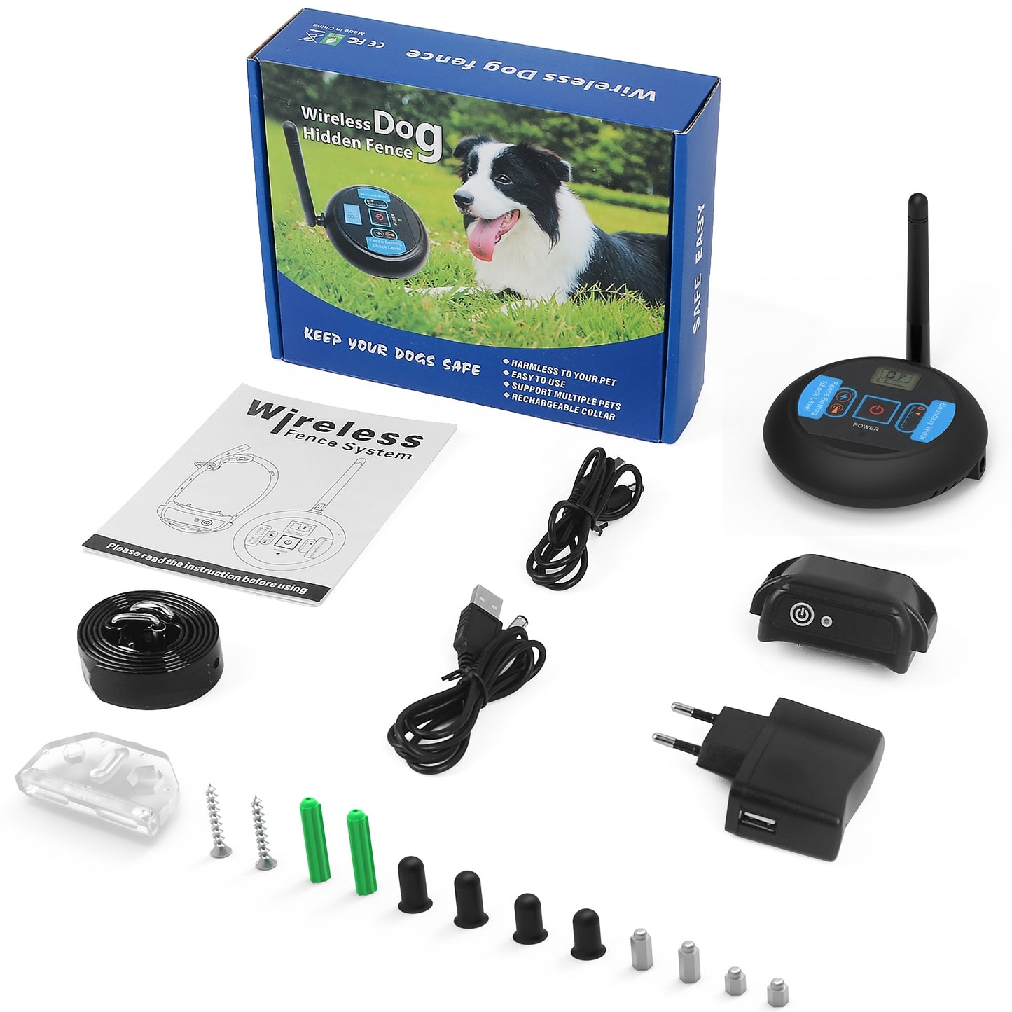 Wireless Electric Dog Fence & Training Collar System, Rechargeable, Waterproof