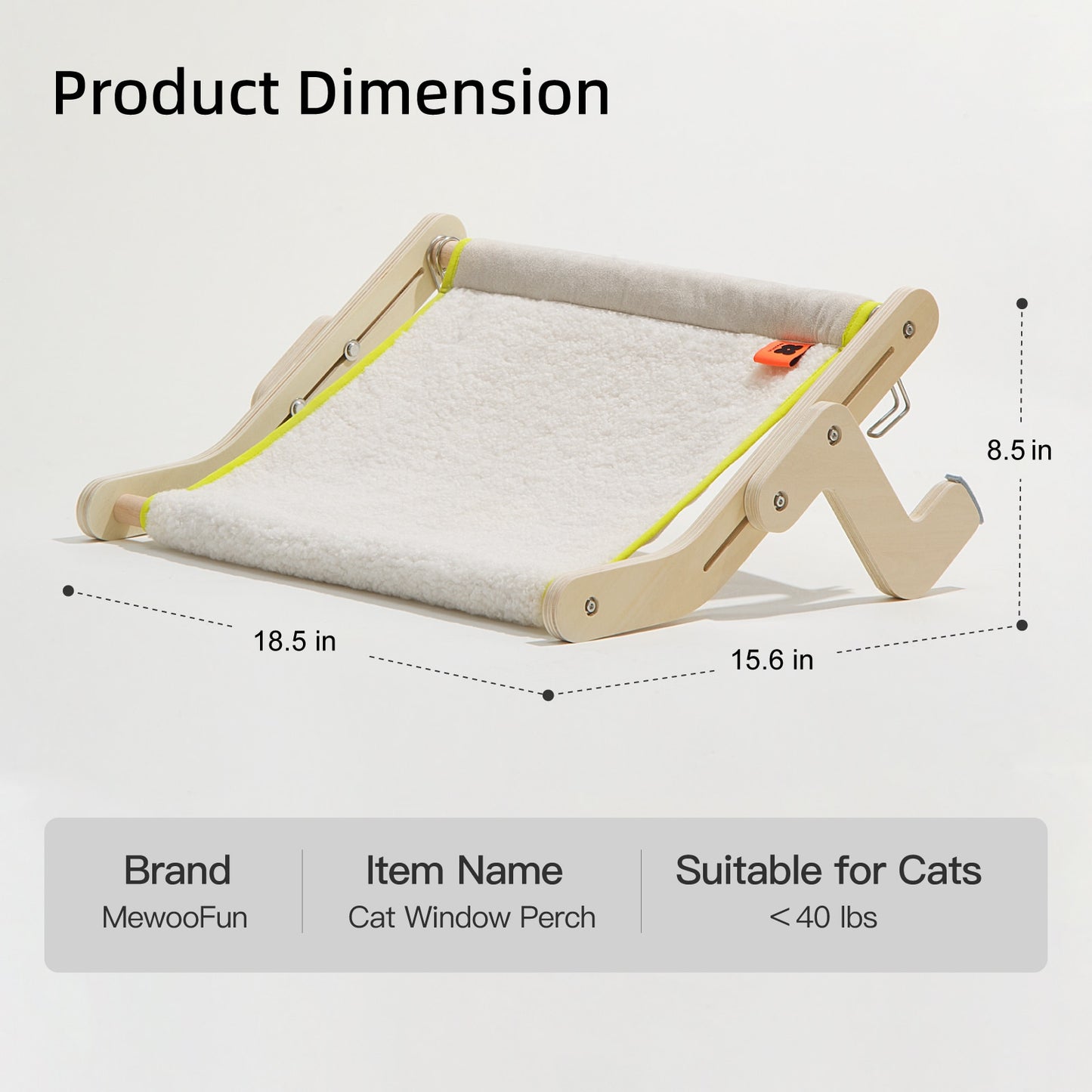 Cat Window Perch w/Multiple Installation Applications, Max 40  lbs., Washable Fabric