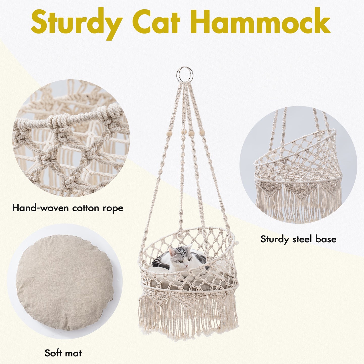 Handwoven Cat Window Hammock Perch Bed Indoor/Outdoor