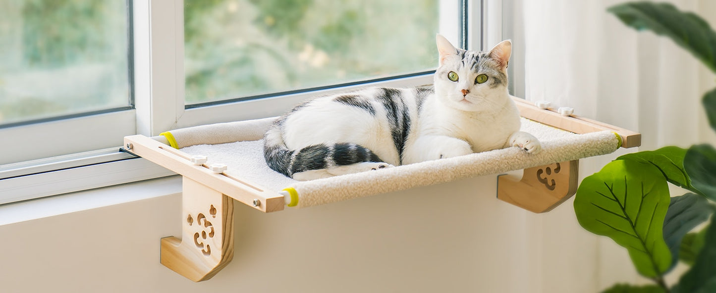 Larger Cat Window Perch Wood, Pipes & Hooks – 40 Lbs. Capacity