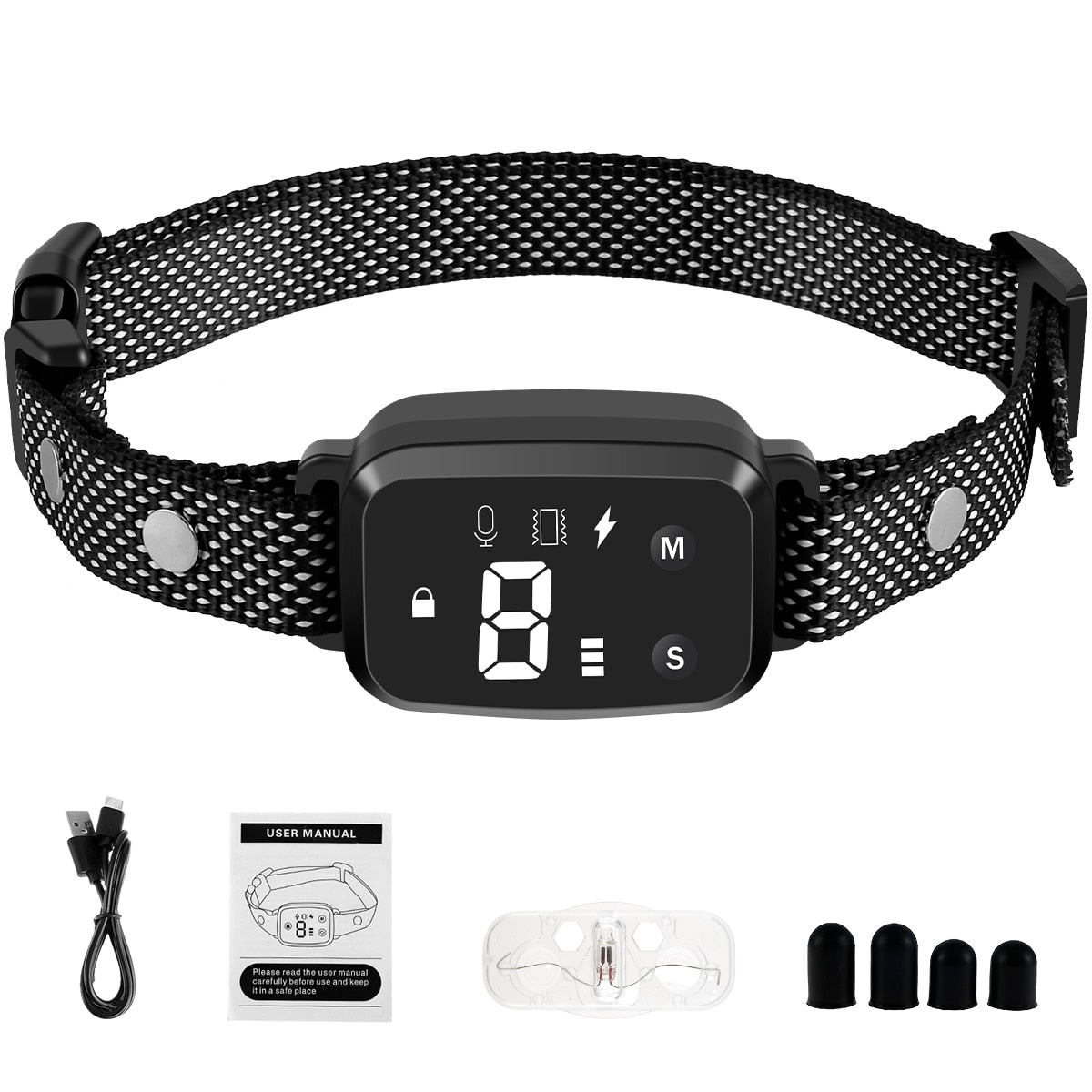 Dog Anti-Bark Training Collar, Rechargeable, Waterproof, 4 Modes/8 Levels Each
 
Pet Anti-Bark Training Collar w/4 Modes & Each w/8 Levels, Waterproof, Easy to Adjust Collar, Rechargeable w/USB Cable
 
Features:
[Anti-Barking