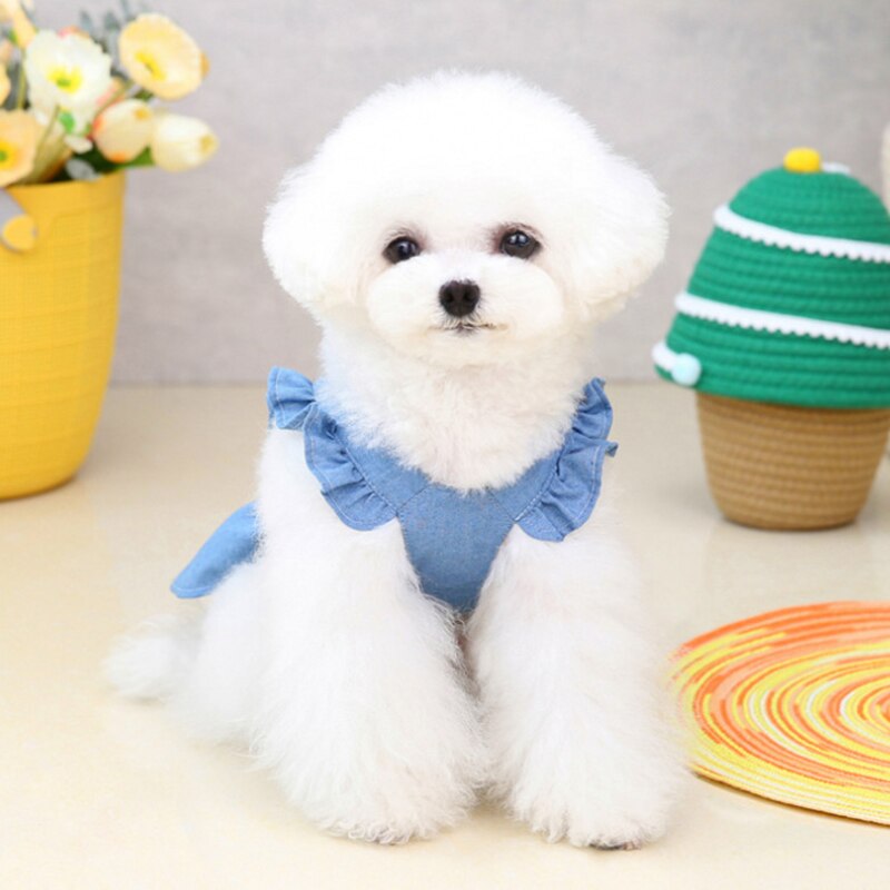 Cute Denim and Checkered Print Fur Baby Flying Sleeve Dresses