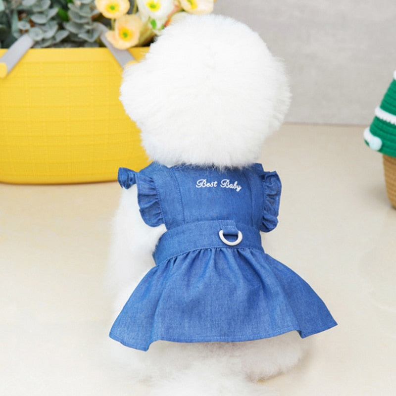 Cute Denim and Checkered Print Fur Baby Flying Sleeve Dresses