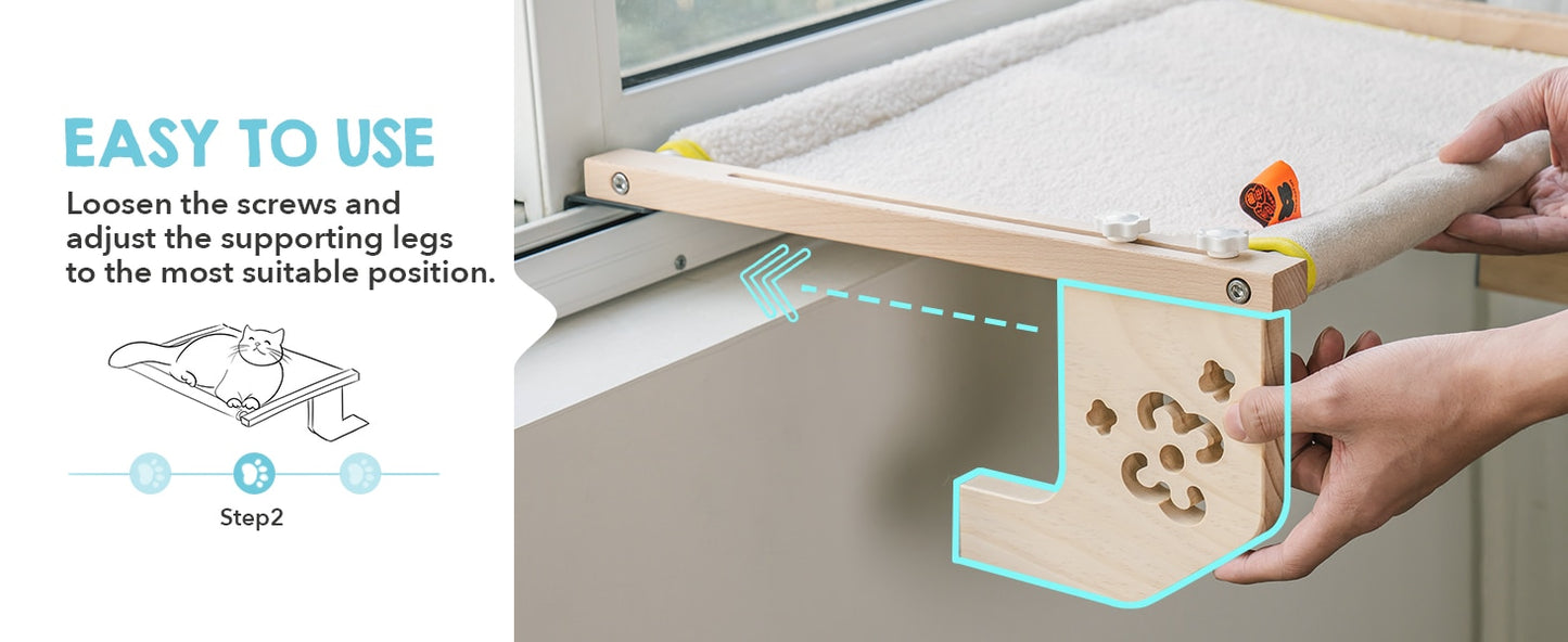 Larger Cat Window Perch Wood, Pipes & Hooks – 40 Lbs. Capacity