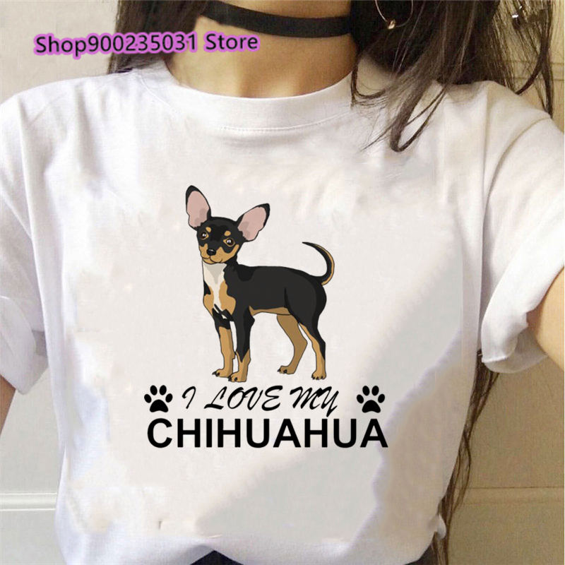 Women's "I LOVE MY CHIHUAHUA" Graphic White T-Shirts, Various Designs