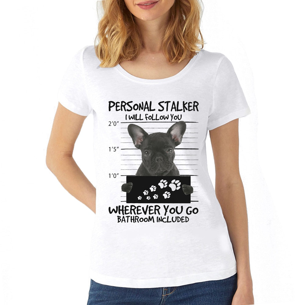 Women's White T-Shirts W/Cute English & French Bulldog  Mugshots