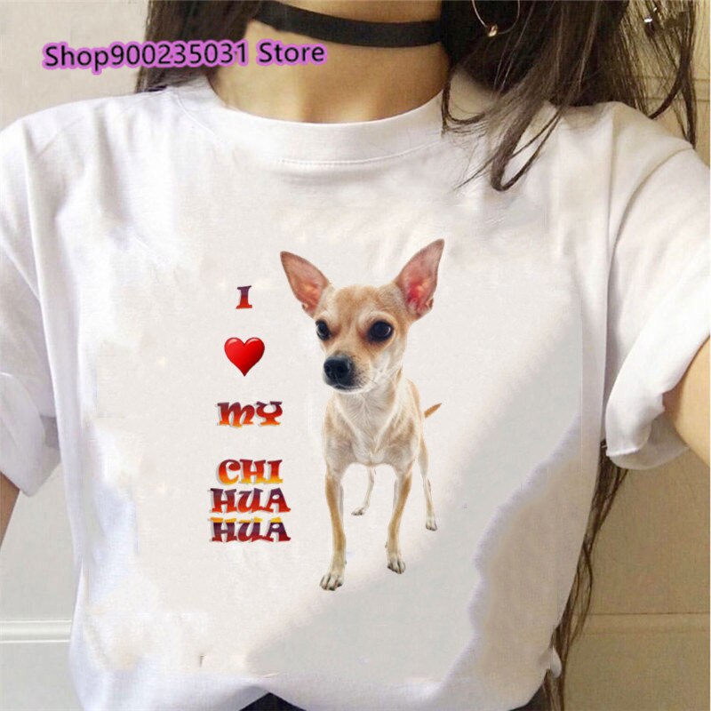 Women's "I LOVE MY CHIHUAHUA" Graphic White T-Shirts, Various Designs