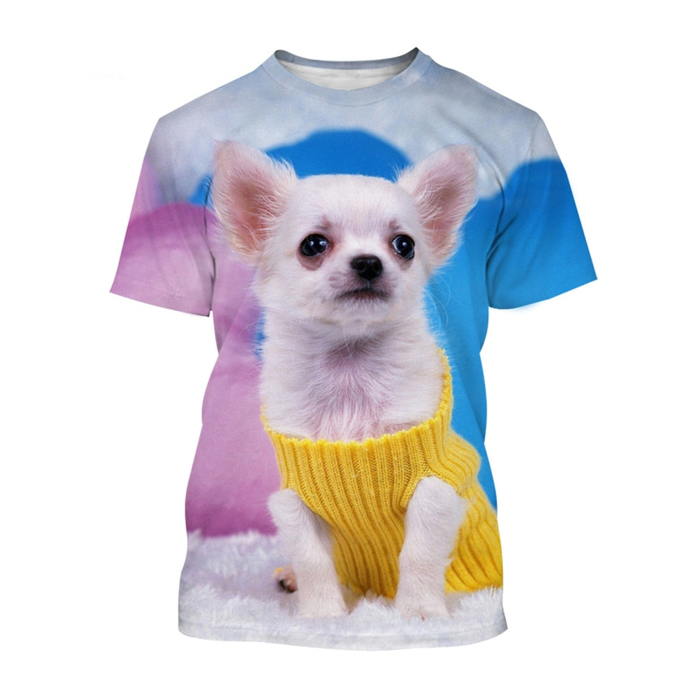 Cute Chihuahua 3d Printed T-shirt Men and Women Crewneck Short Sleeve