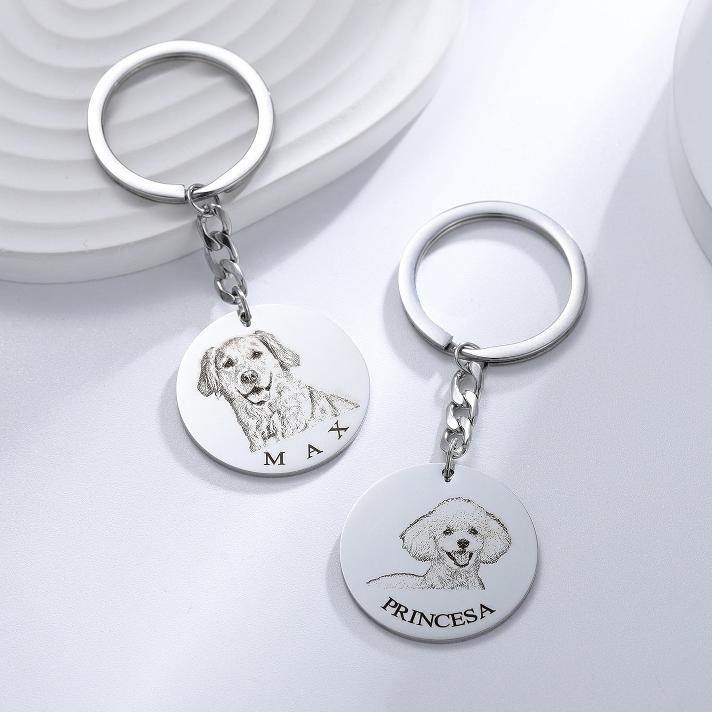 Custom Pet Portrait Engraved Necklace or Keychain