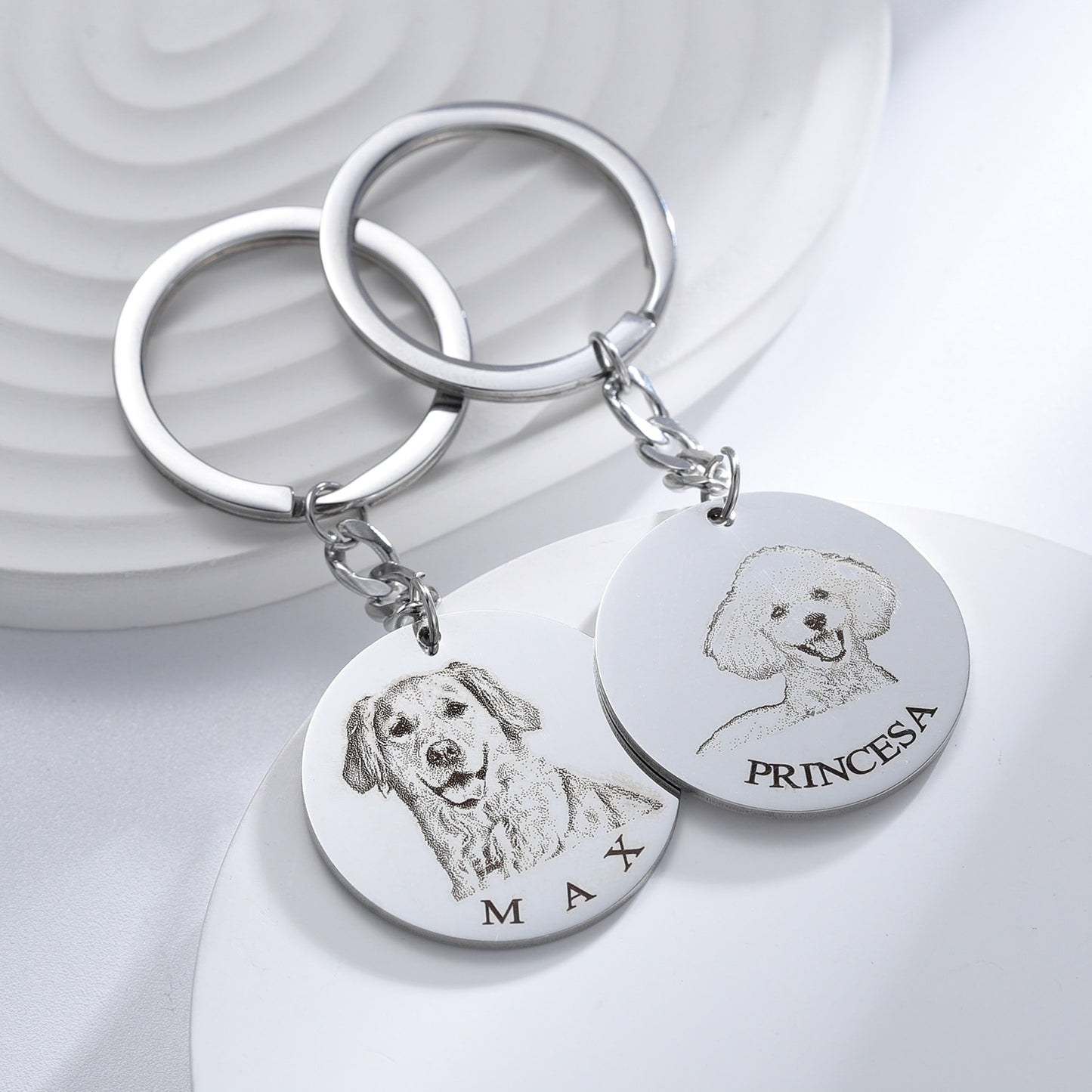 Custom Pet Portrait Engraved Necklace or Keychain