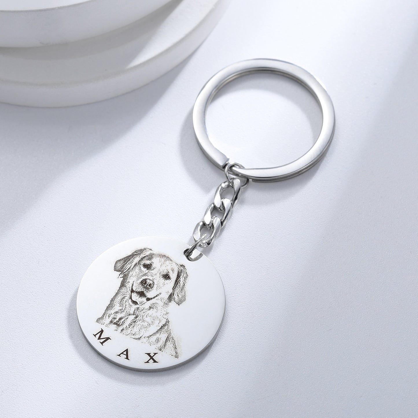 Custom Pet Portrait Engraved Necklace or Keychain