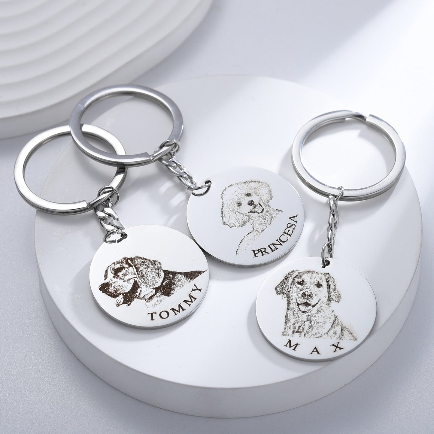 Custom Pet Portrait Engraved Necklace or Keychain