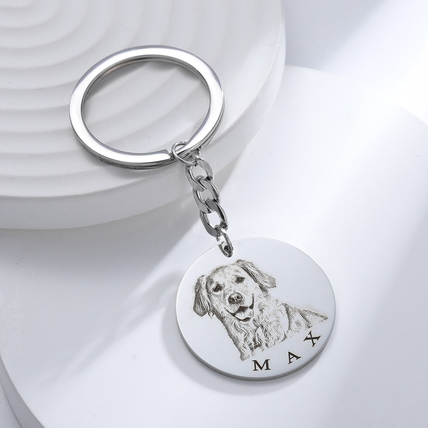 Custom Pet Portrait Engraved Necklace or Keychain