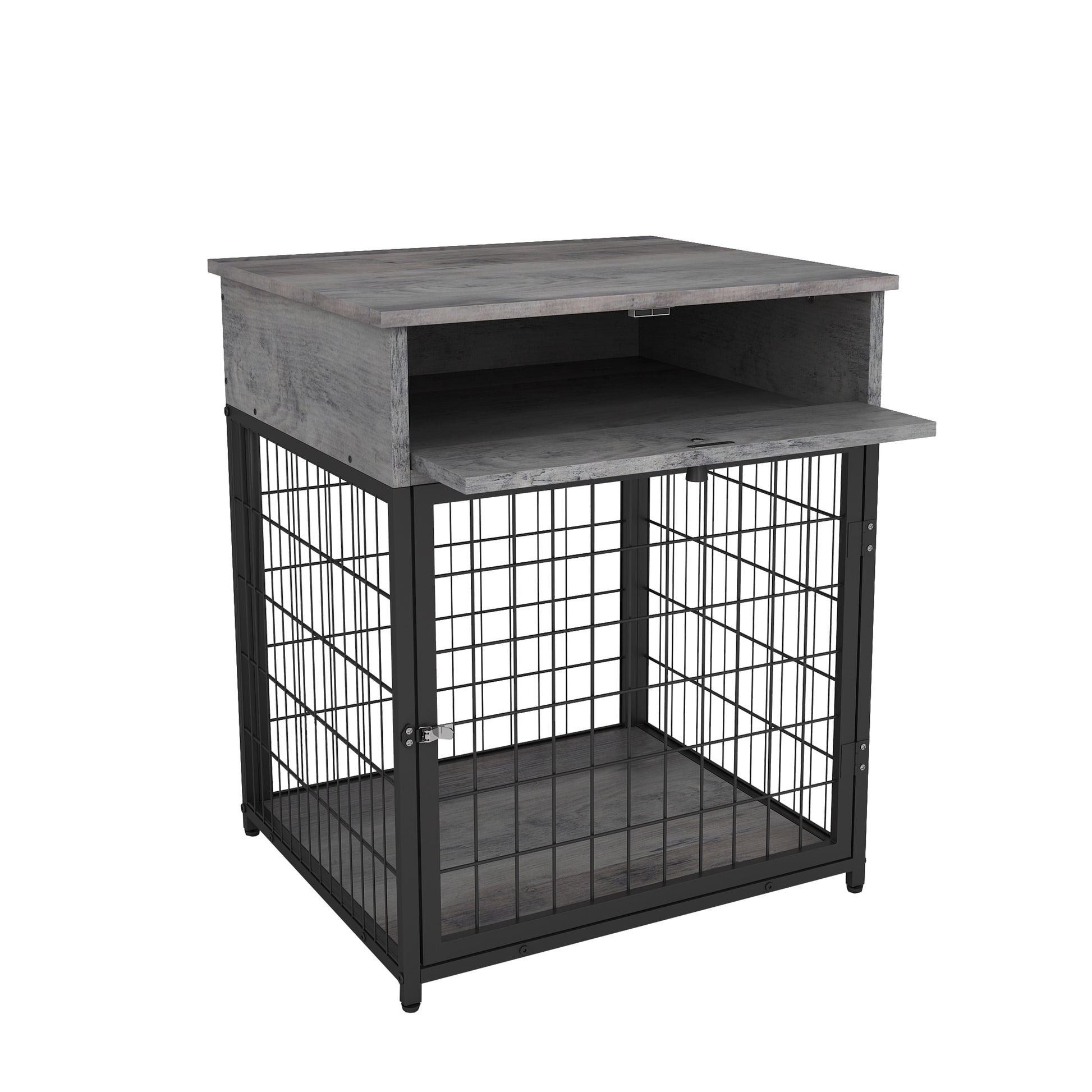 Fashionable Pet End Table Crate, Wood Top Painted Metal Panels - mypreciousfurbabies