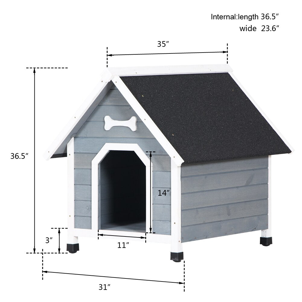 Indoor/Outdoor Weatherproof Wood Dog House W/Adjustable Feet - mypreciousfurbabies