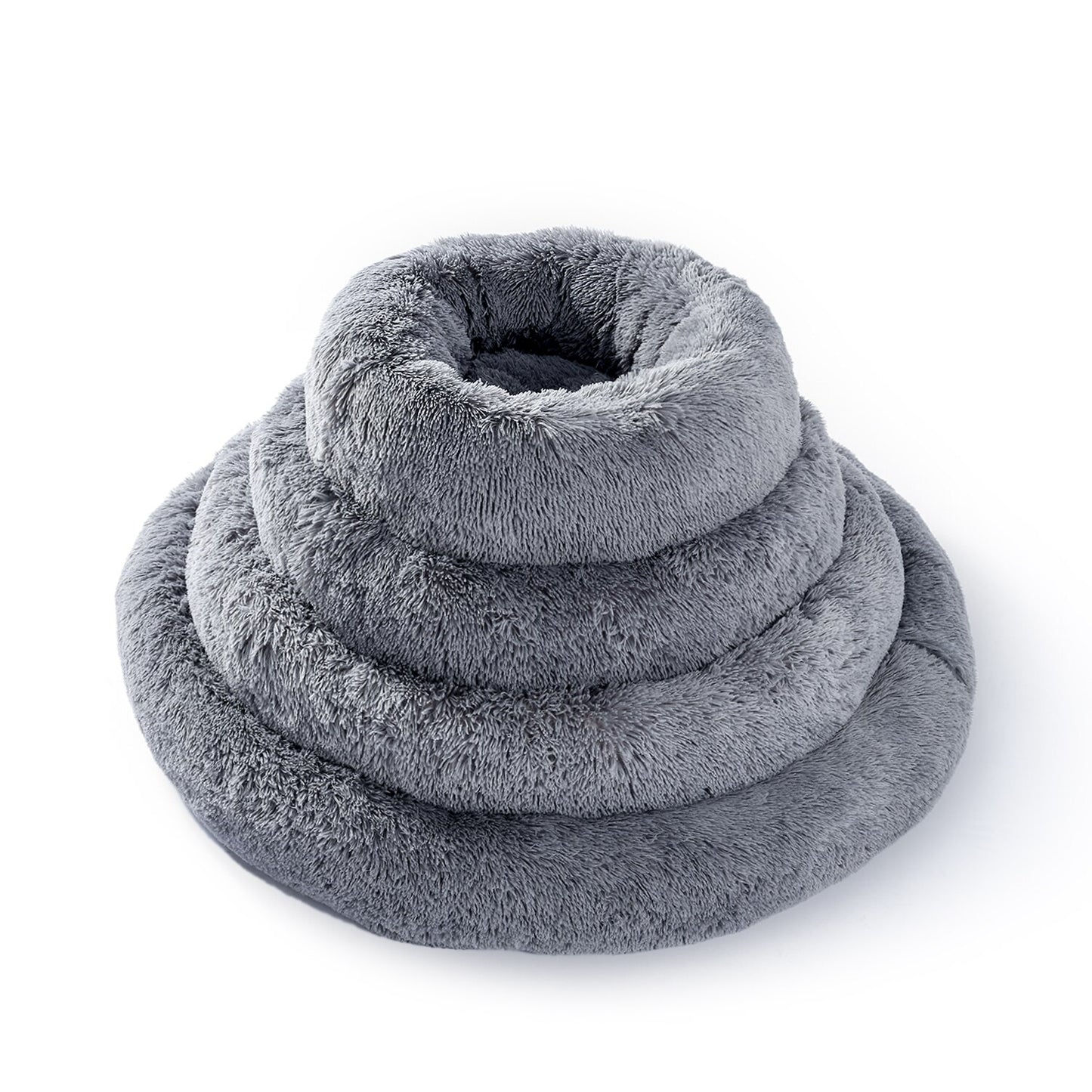 Pet Bed w/Faux Shag Fur, Cover Machine Washable, 4 Sizes, & 3 Colors