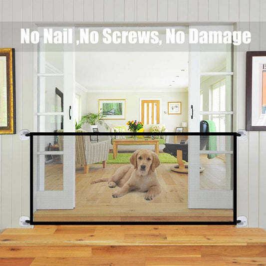 See-Through Woven Fabric Mesh Dog Gate/Fence, Easy Install (No Nails, Screws, Damage)