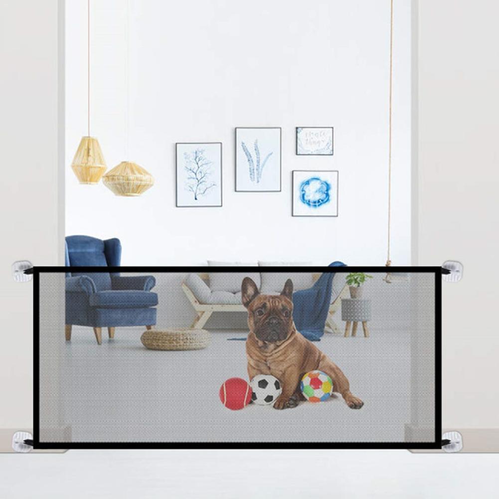 See-Through Woven Fabric Mesh Dog Gate/Fence, Easy Install (No Nails, Screws, Damage)