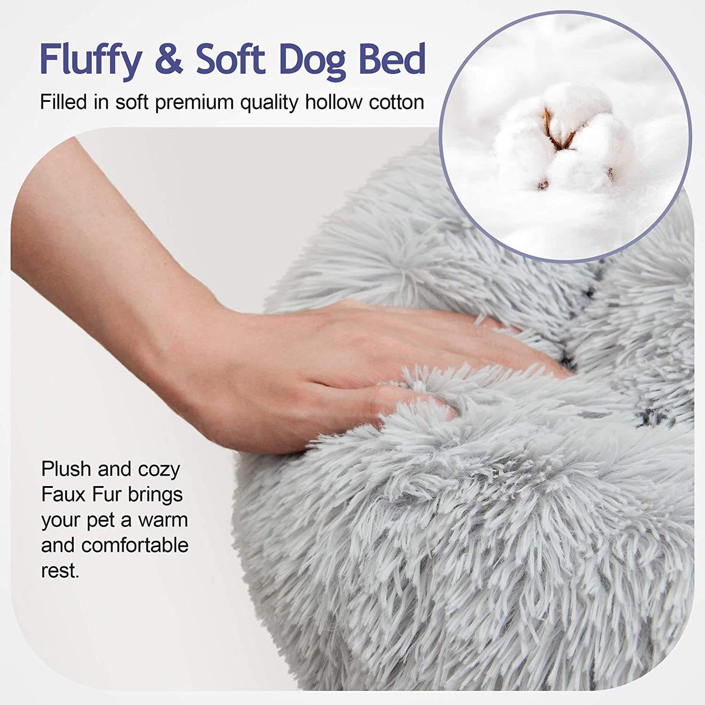 Plush Pet Bed W/Faux Fur, Multiple Colors/Sizes, & Machine Washable