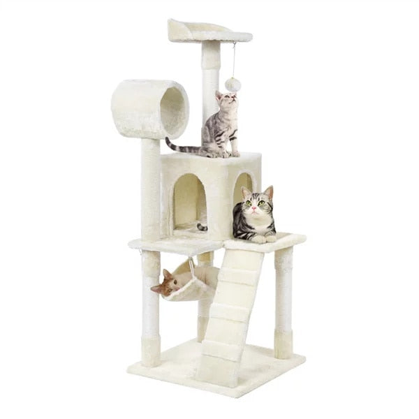 Cat Tower w/Sisal Covered Scratching Post, Hamock, Pet Friendly Materials - mypreciousfurbabies