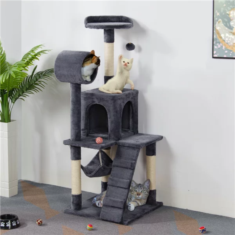 Cat Tower w/Sisal Covered Scratching Post, Hamock, Pet Friendly Materials - mypreciousfurbabies