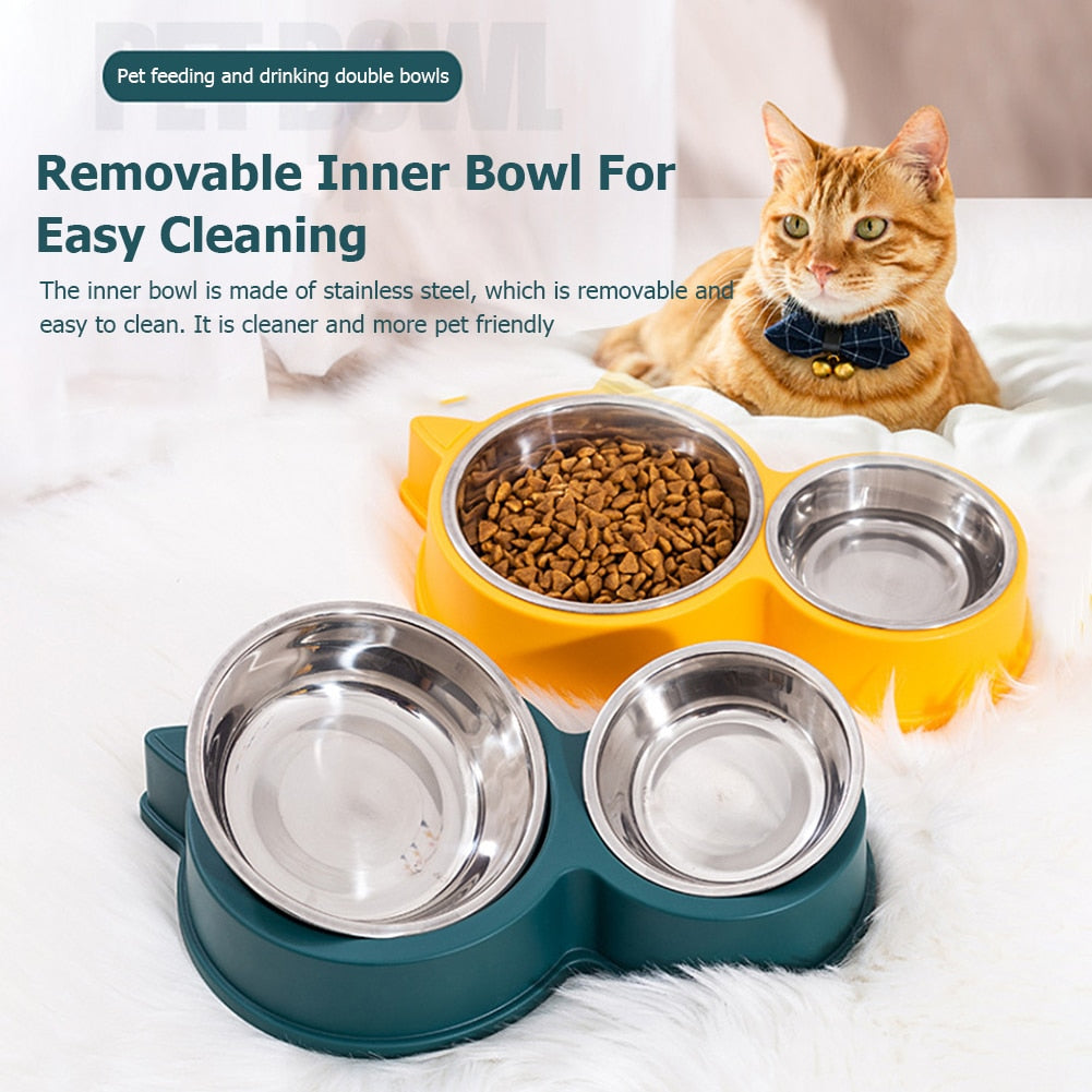 Pet Double Bowl Food/Water Dishes, Removable SS Bowls