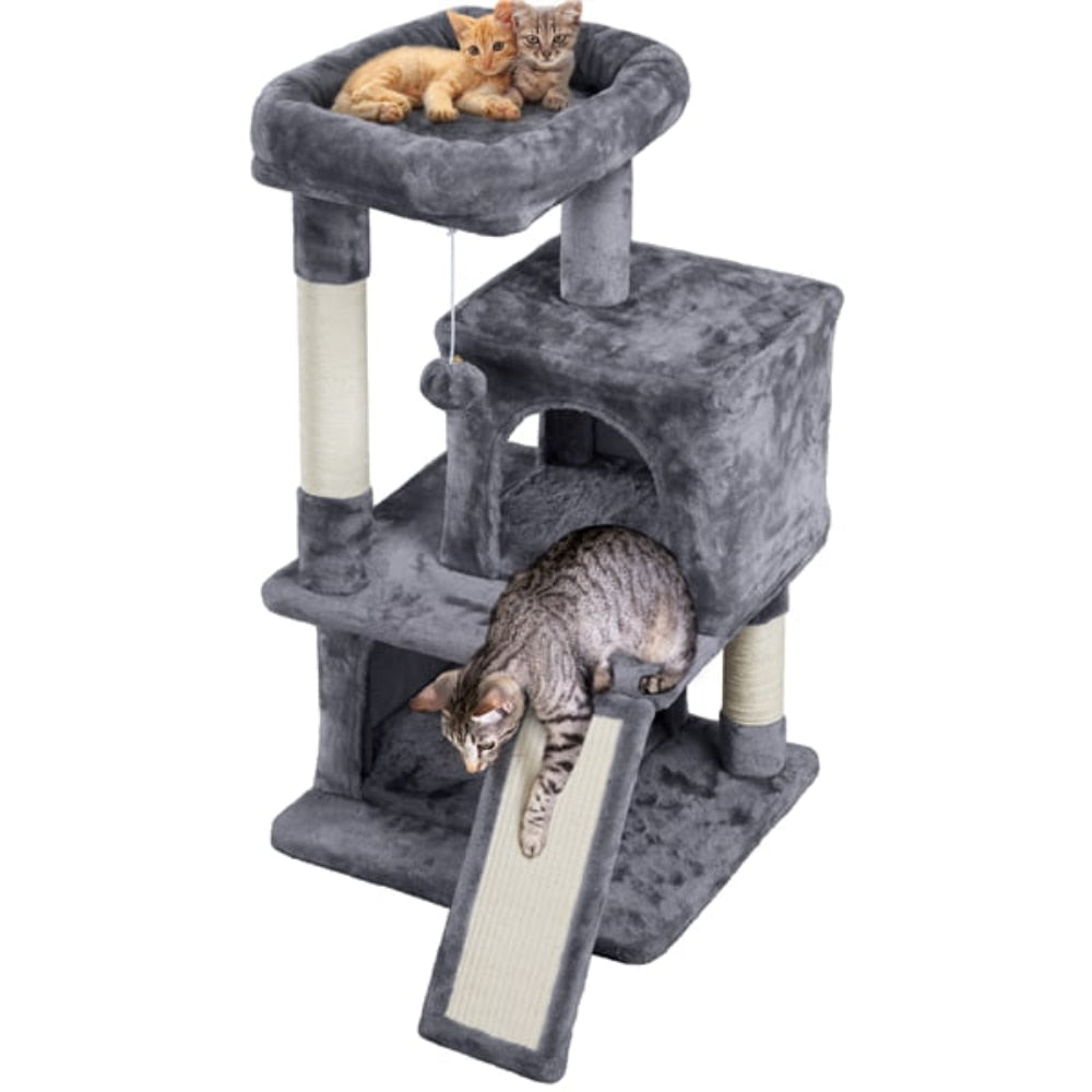 Cat Condo 2 Elevations w/Scratching Posts & Hanging Ball - mypreciousfurbabies