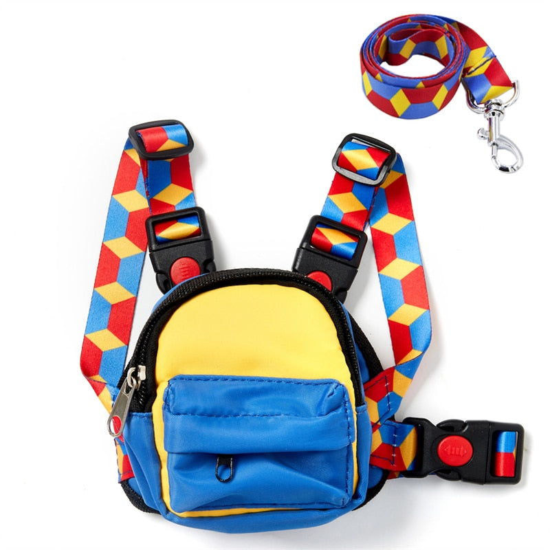 Pet Canvas Backpack Harness w/Leash Set, Adjustable, 3 Colors & Sizes