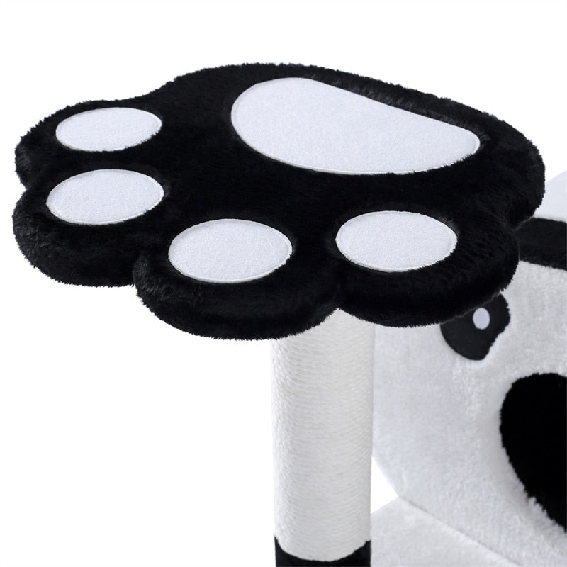 Cat Panda Tower Wrapped In Soft Cotton, w/Scratching Poles & Board - mypreciousfurbabies