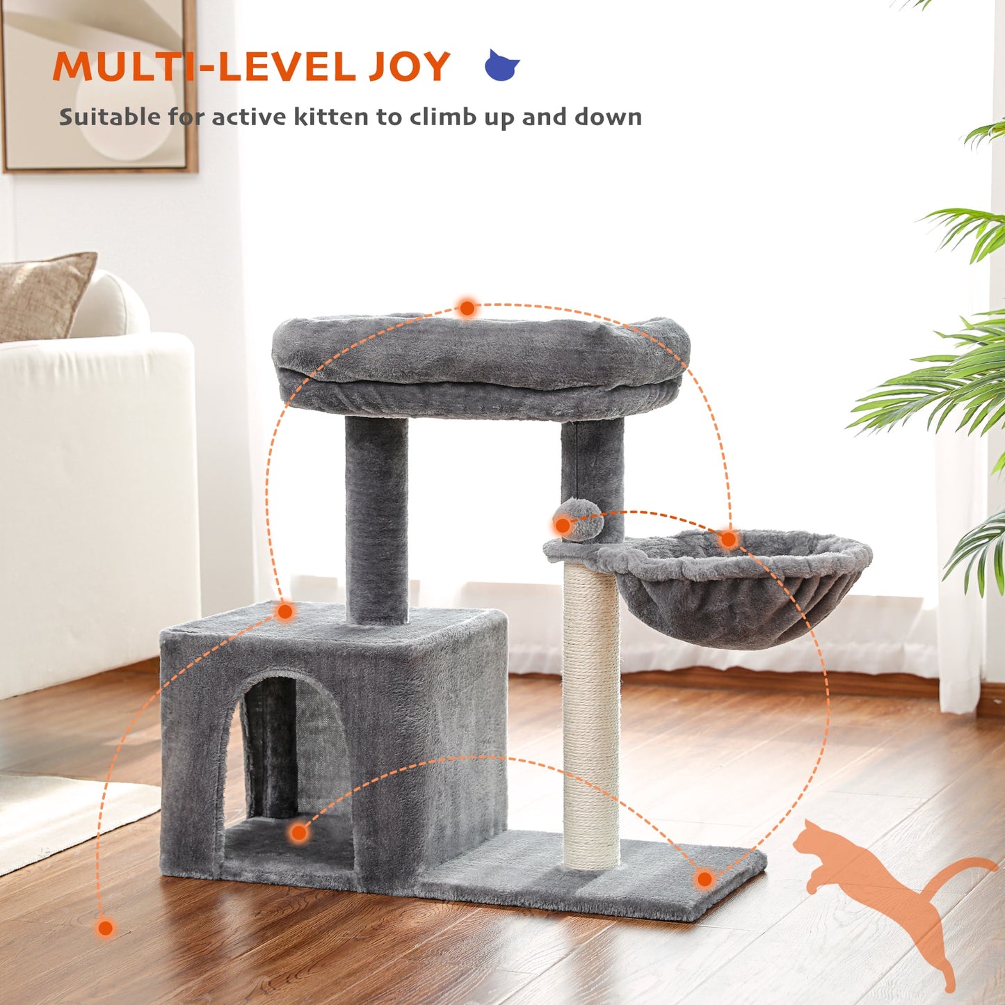 Small Cat Tower w/Sisal Covered Scratching Post, Portable