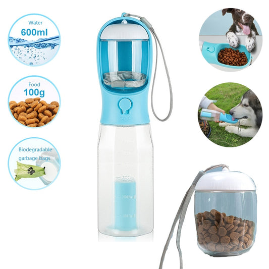 Dog 3-in-1 Water Bottle, Food Feeder, and Garbage Bag Storage