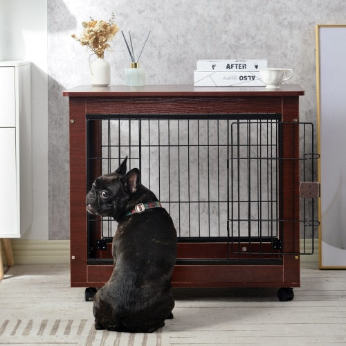 Pet/Dog End Table Crate, Wood Frame w/Wire Panels, Moveable, Assy. Required